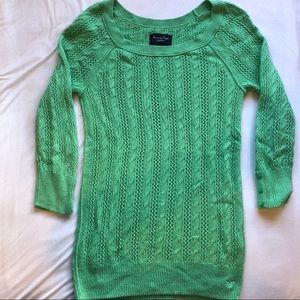 American Eagle Teal Crew Neck Cable Knit Sweater